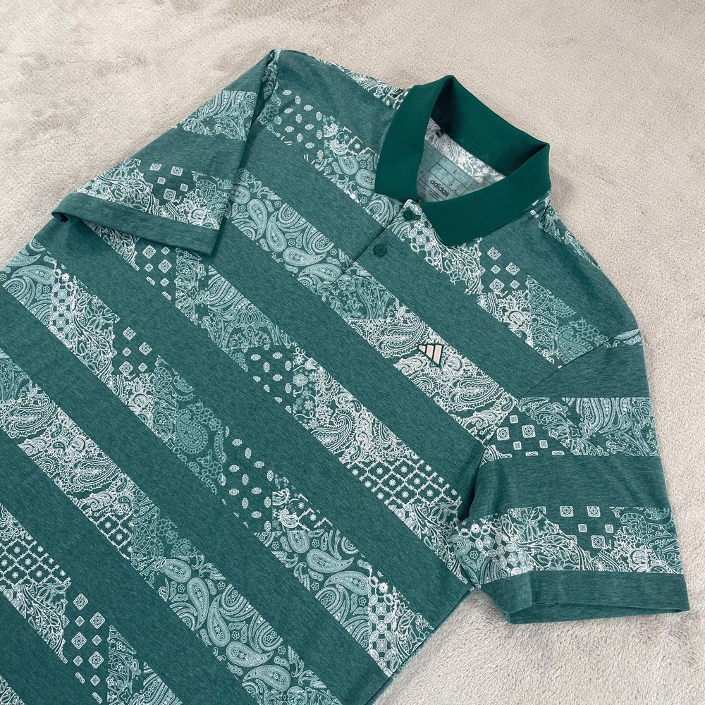 adidas Go-To Stripe Print Golf Polo Shirt Men Large Green Performance SS NWOT